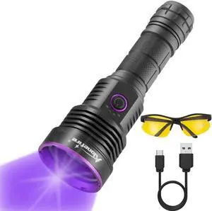 SV43 36W 365nm UV Flashlight USB Rechargeable Ultraviolet Blacklight Black Light Pet Urine Detector for Resin Curing, Fishing, Scorpion, Dry Glue with UV Protective Glasses, Battery Included