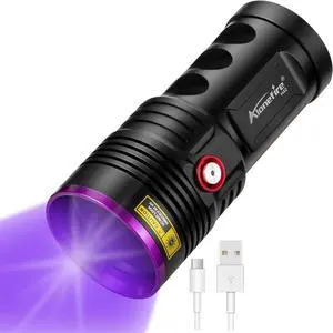 H42UV 36W 365nm UV Flashlight USB Rechargeable Ultraviolet Blacklight Torch Pet Urine Detector for Resin Curing, Fishing, Scorpion with UV Protective Glasses, 4PCS Battery Included