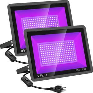 2 Pack 150W LED Black Light, Blacklight Flood Light with Plug, IP66 Waterproof Black Flood Light Neon Glow for Glow Party, Halloween, Fluorescent Poster, Body Paint, Aquarium, Glow in The Dark