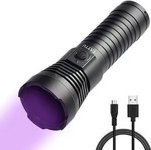 U3S UV Flashlight Rechargeable 365nm Black Light Torch with ZWB2 Filter, Blacklight 10W Ultraviolet LED Lamp with Micro USB Charging Cable
