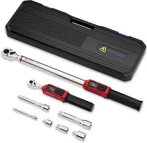 3/8" & 1/2" Digital Torque Wrench Set, (0.66-44.3 Ft.lb/0.9-60 Nm) & (3.8-250.8 Ft.lb/5.1-340 Nm), 8Pcs Electronic Torque Wrench Set with Vibration Handle, ±1% Accuracy for Bike, Moto, Car