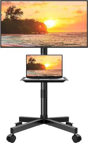 Mobile TV Cart for 23 to 65 inch LCD LED Flat Screen/Curved TVs Floor TV Stand on Wheels with Height Adjustable Shelf Max VESA 400x400mm Rolling Floor TV Trolley Holds up to 88lbs