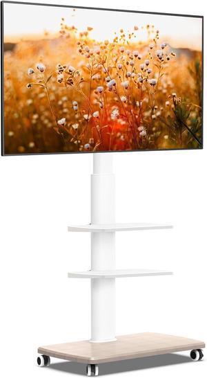 Rolling TV Stand, Mobile TV Cart on Wheels for 32-65 70 Inch Flat Screen TVs, Tall Floor TV Stand with Swivel Mount, Corner TV Stands for Bedroom, Outdoor, Home Office,Small Dorm, White