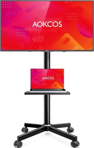 Rolling TV Stand - Mobile TV Stand on Wheels for 32-65 inch Flat/Curved TVs with Tilting, Height Adjustment Portable Rolling TV Cart Hold up to 88 Lbs for Livingroom, Bedroom, Office, Outdoor