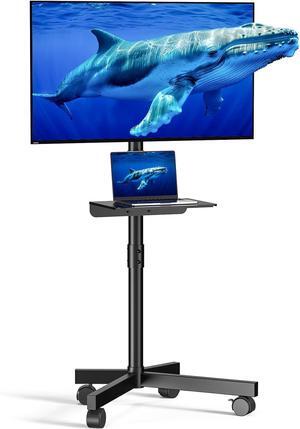 Mobile TV Cart for 23-60 Inch LCD LED OLED Flat Curved Screen Outdoor TVs Height Adjustable Rolling TV Cart Floor Stand with Shelf and Locking Wheels Up to 88lbs Monitor TV Max VESA 400x400mm