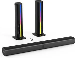 2.2 Sound Bar for TV with Built-in Subwoofers, 32 Inches Detachable Soundbar Speaker, Bluetooth 5.3/Optical/AUX/USB Connection with Colorful Backlight (Black)