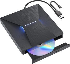 External Bluray CD DVD Burner, USB 3.0 and Type-C Bluray CD DVD Reader and Writter 3D Slim Optical CD Drive Compatible with Windows XP/7/8/10, Laptop, Desktop, MacOS for MacBook