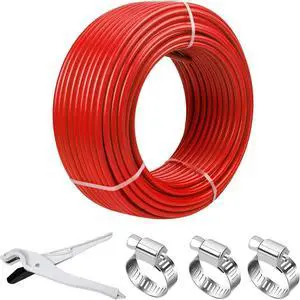 1/2 Inch 300ft 1 Rolls PEX Tubing EVOH PEX-B Pipe Oxygen Barrier Durable Leakage-Proof Flexible for Residential Water Lines in Homes PEX Radiant Heat Tubing(Red)