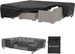 Patio Furniture Cover Waterproof Outdoor Sectional Sofa Set Covers, Large 126"Lx126"Wx28"H, All Weather Oxford Tear-Resistant Table Chair Set Cover with Windproof Design, Black