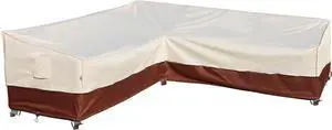 Outdoor Sectional Cover-V-Shaped Garden Patio Furniture Covers Waterproof Rip-Stop Anti-UV 600D Heavy Duty Outdoor Couch Cover with 3 Air Vents Sofa Cover 85''L 33.5''D 31''H,Beige & Reddish Brown