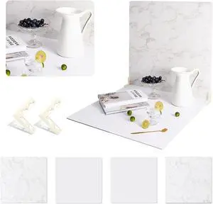 2 PCS Boards Photo Backdrop 2 Marbles Texture for Flat Lay, Food Photography Background 24x24 Inch, BEIYANG (Marble+Marble)