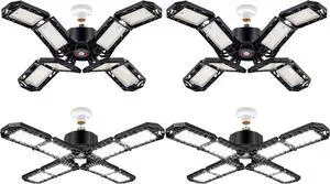 4 Pack LED Garage Light, Super Bright Screw in E26/E27 Ceiling Shop Work Lamp, 200W 20000 Lumen Deformable Basement Bulb Fixture with 8 Adjustable Panels