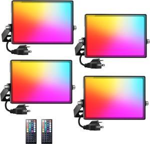 LED Flood Light Outdoor 250W Equivalent, 25W Color Changing RGBW Floodlight with Remote, 2700K Warm White IP66 Stage Lighting Indoor Uplights for Events, Uplighting for Party 4 Pack