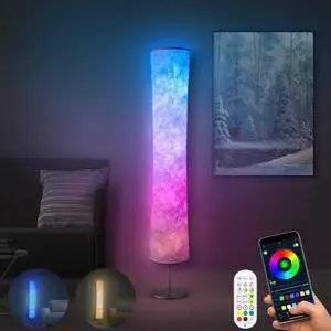 Floor Lamp, RGB Floor Lamp with 16 Million DIY Colors and Scene Modes, Music Sync and White Fabric Shade, Smart Floor Lamp with App/Remote Control, Standing Lamp for Living/Game Room Bedroom
