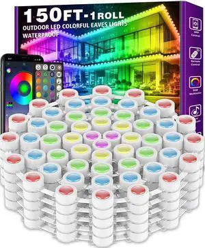 150FT Permanent Outdoor RGB Lights - IP67 Waterproof with Smart App Control Remote, DIY Scene Modes,Music Synchronization, Eaves Lights for Garden Decor, Deck, Christmas, Party, Party, Halloween,Roof