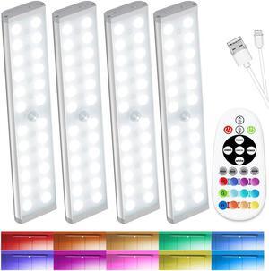58-LED Under Cabinet Lighting Wireless, RGB Motion Sensor Night Lights with Remote, 1100mAh Rechargeable Under Cabinet Lights Counter Lights Step Lights for Kitchen, shelf, Stair, 15 Color (4 Pcs)
