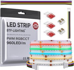FCOB COB LED Strip RGBCCT Color Changing 16.4FT 960LED/m Flexible High Density Light RGB+CCT Tunable 3000K-6000K DC24V 12mm Width for Indoor Decor(No Adapter or Controller)