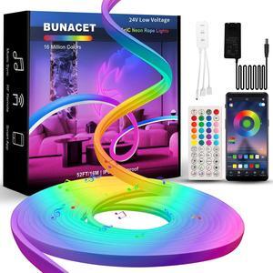 52FT LED Neon RGBIC Lights, LED Lights with RF Remote & APP Control, Flexible IP65 Waterproof Outdoor,Music Sync,DIY Design, 24V LED Strip Lights for Gaming Livingroom Wall Christmas Decor