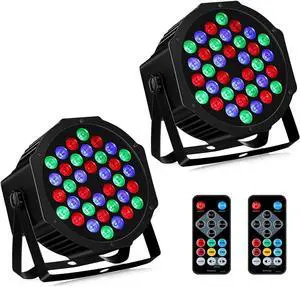 RGB Stage Lights 2Pack - 36W Par Lights Sound Activated Remote & DMX Control by Corded Electric Uplights for Events Church Wedding Club Band Music Dance Show DJ Party Lighting