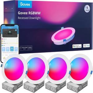 Smart Recessed Lighting 6 Inch, Wi-Fi Bluetooth Direct Connect RGBWW LED Downlight, 65 Scene Mode, LED can Lights Work with Alexa & Google Assistant with Junction Box, 1100 Lumen, 4 Pack