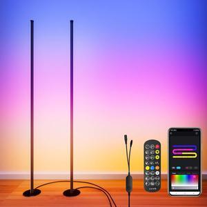 Smart Dual LED Corner Lamp with APP and Remote Control, RGB+ICW Ambient Lighting Music Sync &16 Million Colors, 55" Standing Lamps for Living Room Gaming Bedroom (1 Pair)