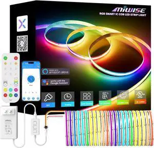 RGB Smart IC COB LED Strip Light,32.8ft Color Chasing Flexible LED Tape Light,WS2811 Addressable RGB Strip with APP Control/Music Mode,Work with Alexa/Google,for Home DIY Lighting Projects