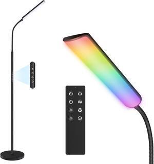 LED Floor Lamp, 15W Super Bright RGB Corner Lamp, 3000K-6500K 4 Color Temps Dimmable Floor Lamp, Remote & Touch Control, 1 Hour Timer, Adjustable Gooseneck Standing Lamp for Living Room Home