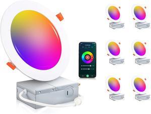 [6 Pack] 6inch Smart WiFi LED Recessed Lights,RGBCW Color Changing Recessed Lighting,Compatible with Alexa and Google Home Assistant,No Hub Required,15W 2700K-6500K,CRI90+ Wet Location