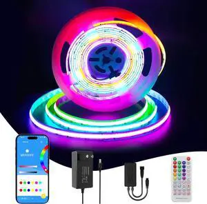 RGB WS2811 IC COB LED Strip Lights 18ft,DC12V Addressable Chasing Color RGB LED Strip Lights Kit,APP Control Music Sync Color Changing Lights for Party Home Gaming DIY Lighting Projects