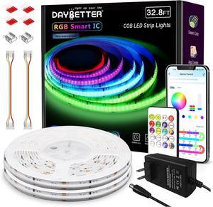 RGB Smart IC COB LED Strip Lights, High Density Uniform LED Lights with Built-in IC Chips, App-Control, Flexible Dream Color COB Lights with 24V Adapter for Bedroom, Holiday Decor, 32.8ft