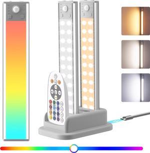 Under Cabinet Lighting, 3 Pack 60 LED Rechargeable Motion Sensor Light Indoor with Charging Station, Dimmable LED RGB Light Bar, Magnetic Under Counter Lights for Kitchen, Night Safe Light
