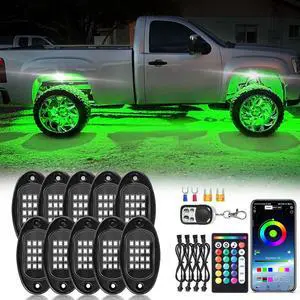 10Pods RGB LED Rock Lights Kit with APP/RF Remote Control, Car Underglow Lights with Dual Zone Brake Multicolor Neon Underbody Lights Waterproof 12V for Trucks Pickup Jeep Golf Cart SXS ATV