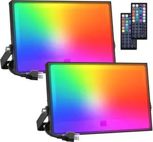 Onforu 2 Pack RGBW LED Flood Light 800W Equivalent, 100W Color Changing Floodlight with 44 Keys Remote, 2700K Warm White IP66 Waterproof Spot Lights Outdoor, Uplights for Stage, Party