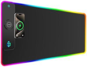 Wireless Charging RGB Gaming Mouse Pad 15W, LED Mouse Mat 900x400x4MM, 10 Light Modes Extra Large Mousepad Non-Slip Rubber Base Computer Keyboard Mat for Gaming, MacBook, PC, Laptop, Desk