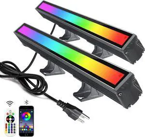 48W LED RGB Color Changing Flood Light, Wall Washer Light Bar with Remote Control & APP Control Timing Memory, IP66 Waterproof for Outdoor Indoor Christmas Events Illuminattion Decoration (2 Pack)