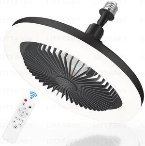 Fan Light with Remote Control, 3 Colors 3000K-6500K Dimmable LED Light Bulb Fan Screw in Ceiling Fan for Bedroom, Kitchen, Storage Room, Closet, Wireless Small Ceiling Fans with Lights - Black