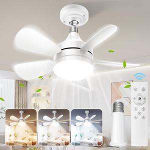 Socket Ceiling Fans with Lights and Remote - Socket Fan Light with Dimmable Led Light Bulb, 3 Colors 3000K-6500K, 2000 Lumens, Screw in Small Ceiling Fan for Bedroom Living Room Kitchen Garage