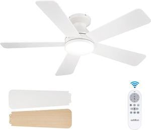 Ceiling Fans with Lights, 42 Inch Low Profile Ceiling Fan with Light And Remote Control, Flush Mount, Reversible, 3CCT, Dimmable, Quiet, White Small Ceiling Fan for Bedroom Indoor/Outdoor Use