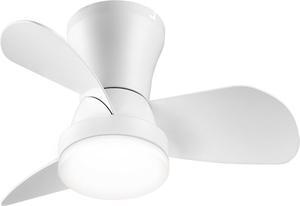 Ceiling Fans with Lights and Remote, 22 inch Low Profile Ceiling Fan with Light, Modern Flush Mount Ceiling Fan for Bedroom/Kitchen/Dining Room/Patio, 6 Wind Speeds, Dimmable, White