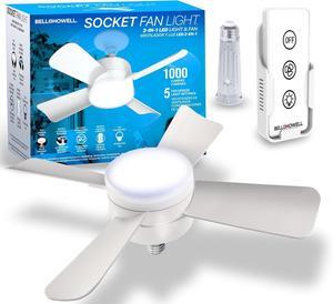 Socket Fan Light 5-Speed Deluxe LED  Ceiling Fans with Lights and Remote Control  for Bedroom, Kitchen, Living Room,1000 Lumens / 5000 Kelvins As Seen On TV