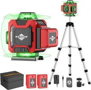 360 Self Leveling with Tripod,WEIDDW 4D Lazer Level,4x360° Cross Line Laser for Construction Project Renovation,Floor Tile, Laser Level Lines Tool with 4800mAh Batteries