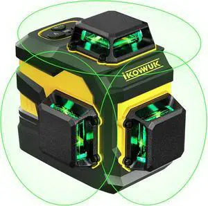 Laser Level, 3x360° Cross Line Laser for Construction and Picture Hanging, 12 Green Lasers with Self-leveling, 3D Vertical & Horizontal Line, Level Tool with 5200 mAh Rechargeable Battery