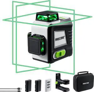Laser Level 360 Self Leveling, 3 x 360° High Brightness Green Cross Line Laser Leveler Tool for Picture Hanging Wall Tile Construction, 2 Rechargeable Batteries and Magnetic Bracket Included