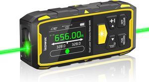 Dual Laser Measuring Tool, 656FT/200M Green Bilateral Laser Distance Meter 6 Unit Switching, Rechargeable Digital Laser Measure with Backlit LCD Display, Bubble Level, Multiple Measure Mode