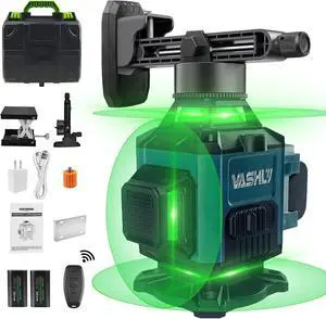 16 Line Laser Level Self Leveling, 4 x 360° 4D Green Cross Line Lazer Level Tool with Horizontal and Vertical Lines, Remote Controller, Magnetic Rotating Stand