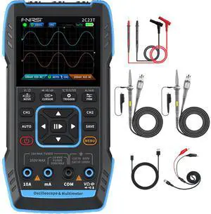2C23T Digital Oscilloscope Multimeter DDS Generator 3 in 1, 2 Channels, 10MHz Bandwidth, 50MSa/s Sampling Rate, 10000 Counts, Voltage, Current, Capacitor, Resistor, Diode Test