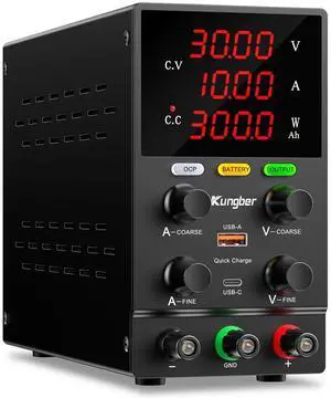 DC Power Supply Variable, 30V 10A Adjustable Switching Regulated DC Bench Power Supply with ligent Charging Mode, 18W USB Interface, Precision Encoder Knob (Black)