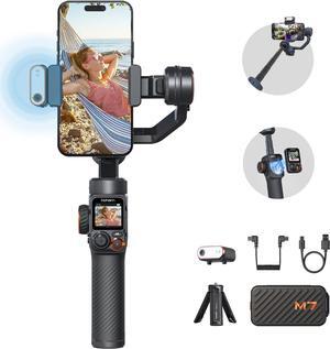 M7 Gimbal Stabilizer for Smartphone, Magnetic AI Tracker Fill Light, Detachable Touchscreen Remote Controller, Built-in Extension Rod, 500g Payload Gimbal Stabilizer for iPhone Android