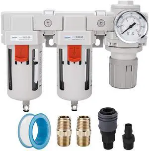 DFR-04 1/2" NPT Air Drying System - Double Air Filters, Air Pressure Regulator Combo - Semi-Auto Drain, Poly Bowl