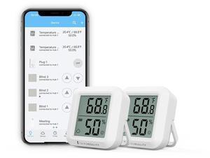 Zigbee Temperature and Humidity Sensor 2 Pack, Digital LCD Display, ZigBee Hub Required, App Records, Remote Monitoring and Smart Home Automation, AAA Batteries Included